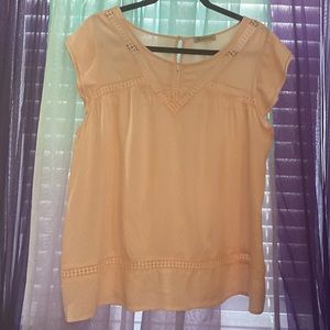 Lightweight Short Ruffled Sleeve Top by Democracy. Pastel Pink Cotton Blend L